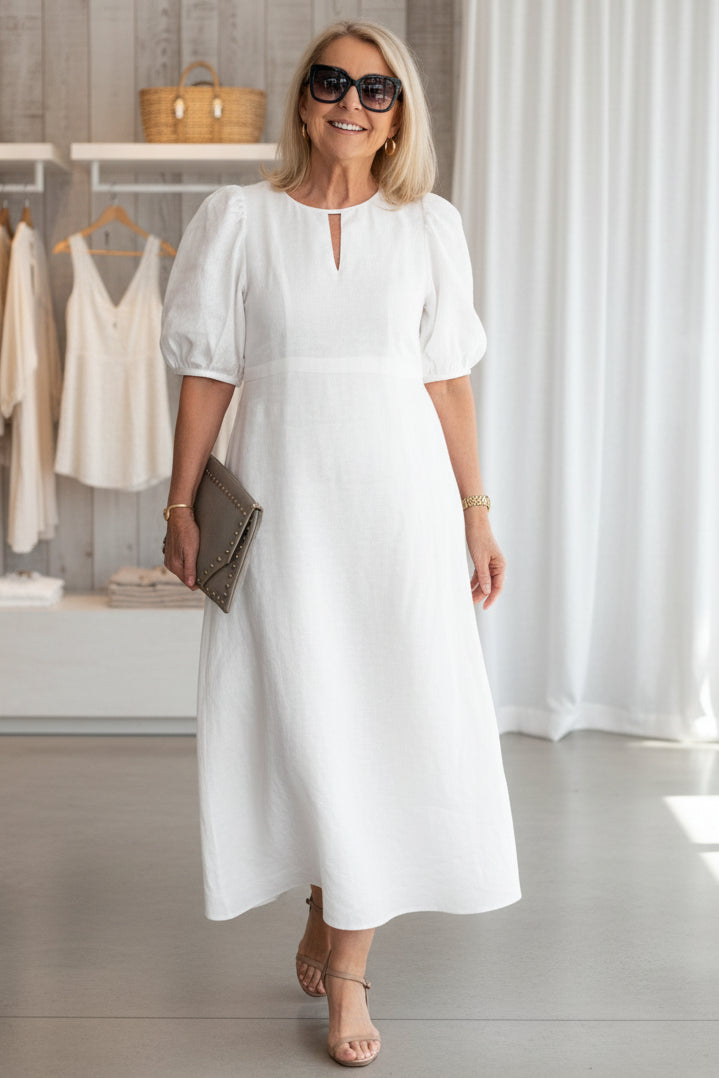 Rena Keyhole Puff-Sleeve Dress