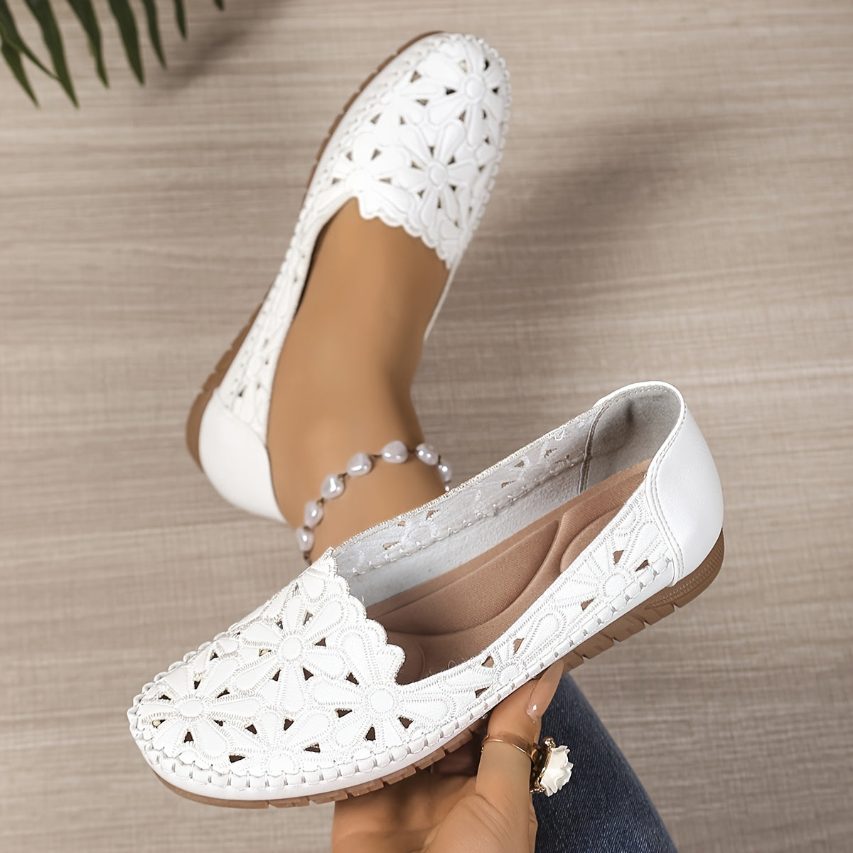 Rita Floral Cut-Out Flats in White