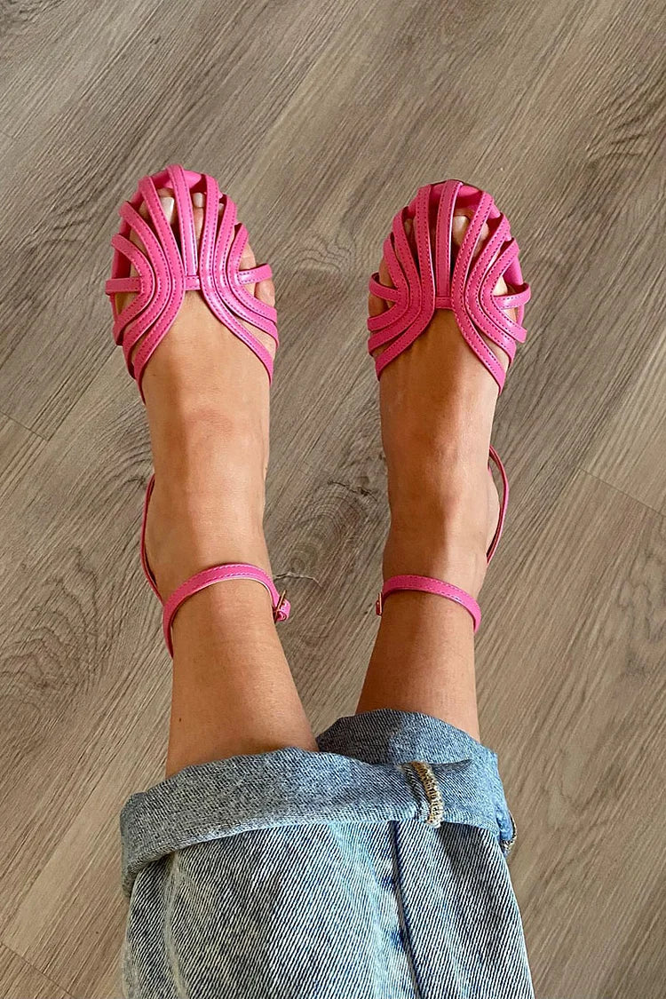 Rita Caged Ankle-Strap Flats in Pink