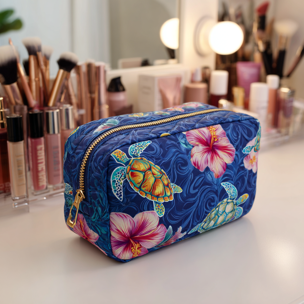 Rocio Turtle Hibiscus Pouch in Blue