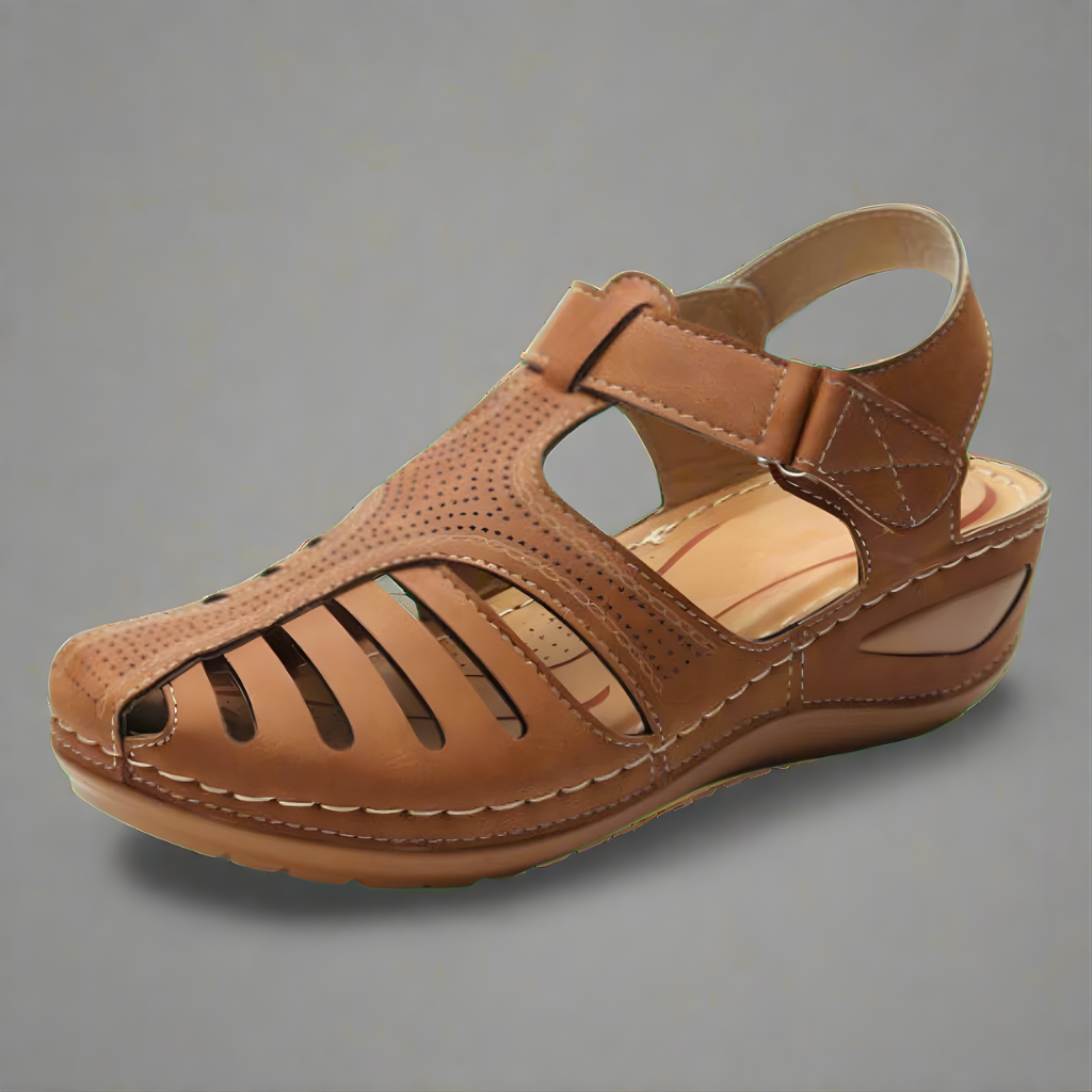 Rosamunde Closed-Toe Wedge Sandals in Brown