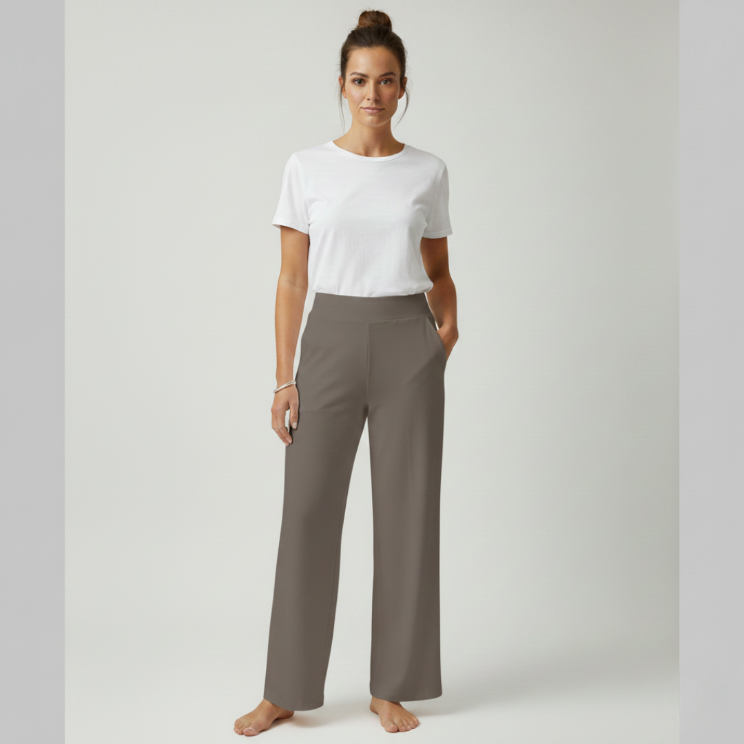 Selina Wide-Leg Pull-On Pants in Taupe