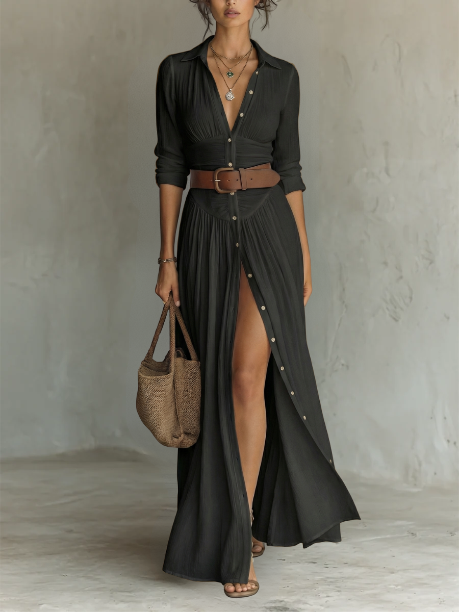 Shayna Pleated Maxi Dress in Black