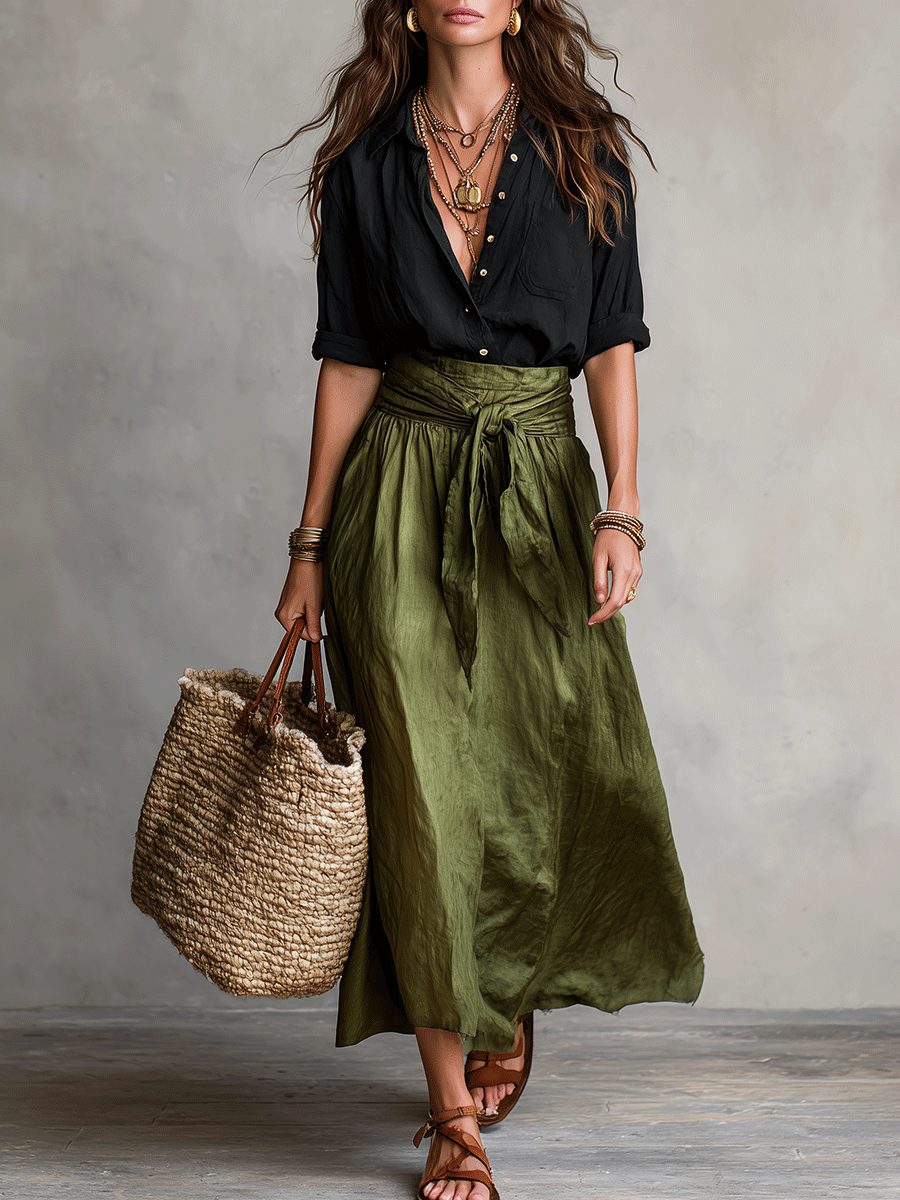 Shelia Shirt Skirt Set in Black