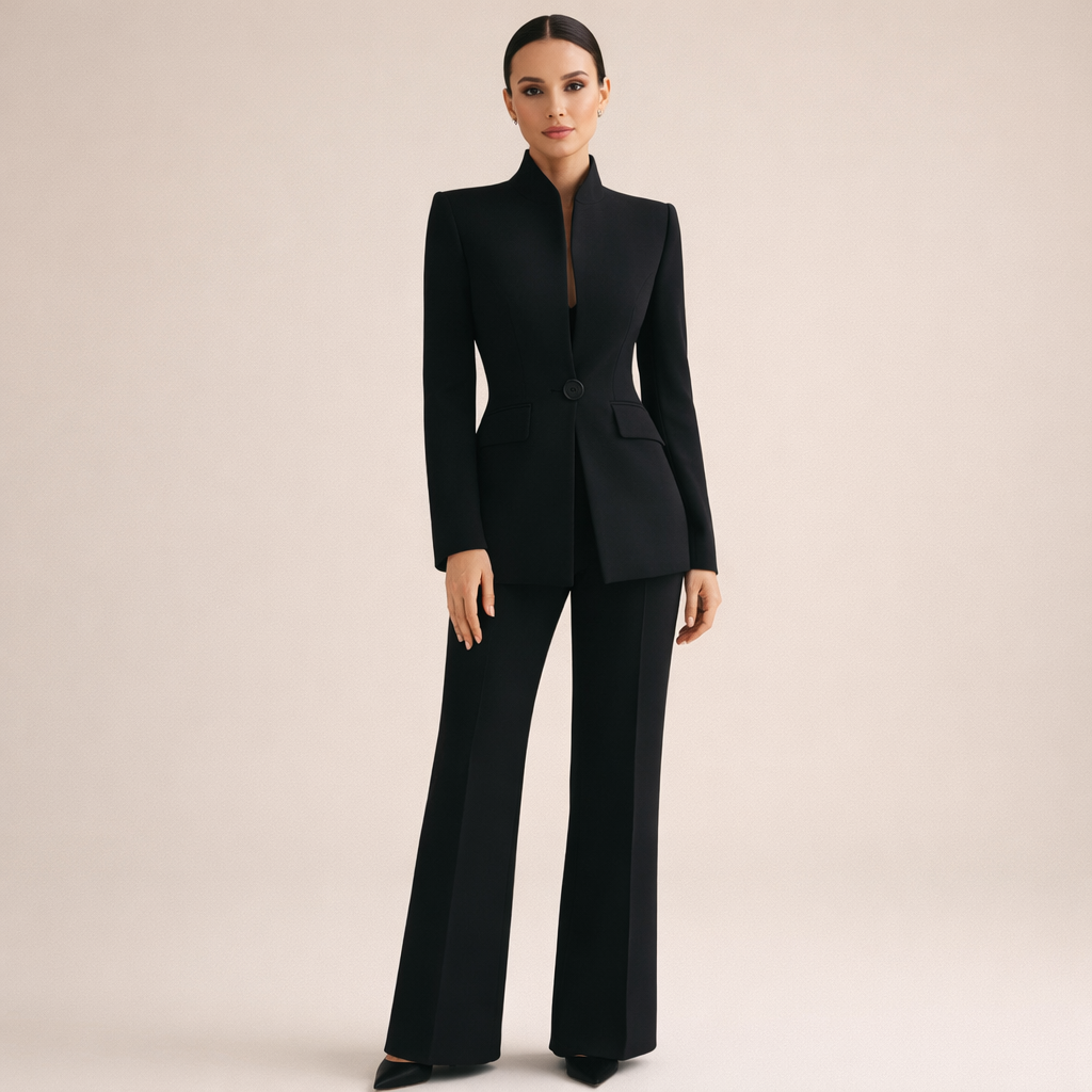Sheree Stand Collar Suit in Black
