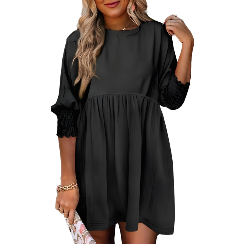 Siobhan Smocked Babydoll Dress in Black