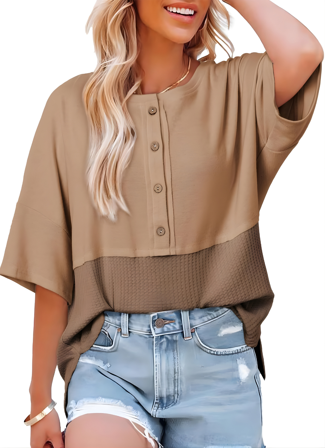 Sorcha Waffle Panel Top in Beige