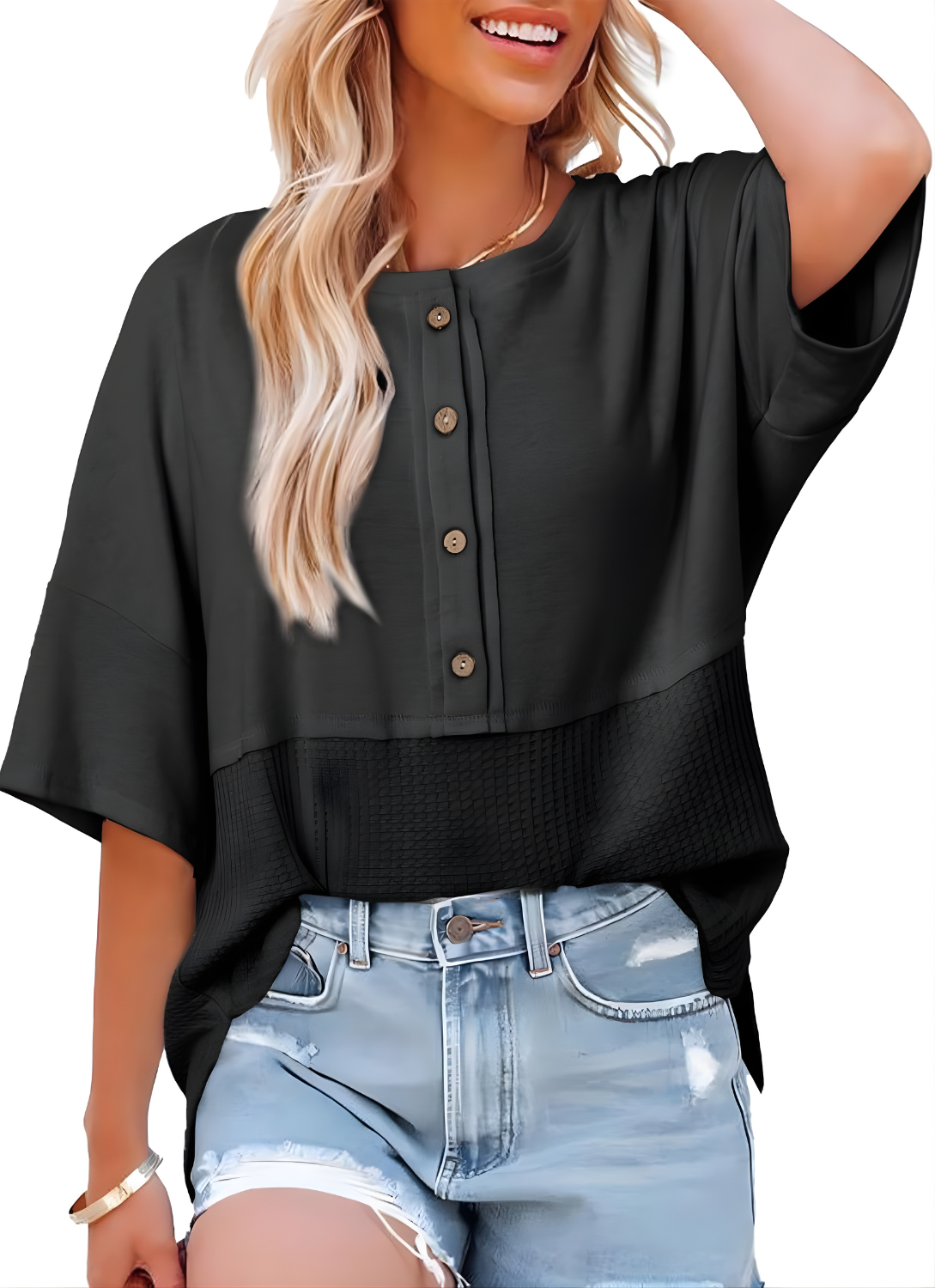 Sorcha Waffle Panel Top in Black