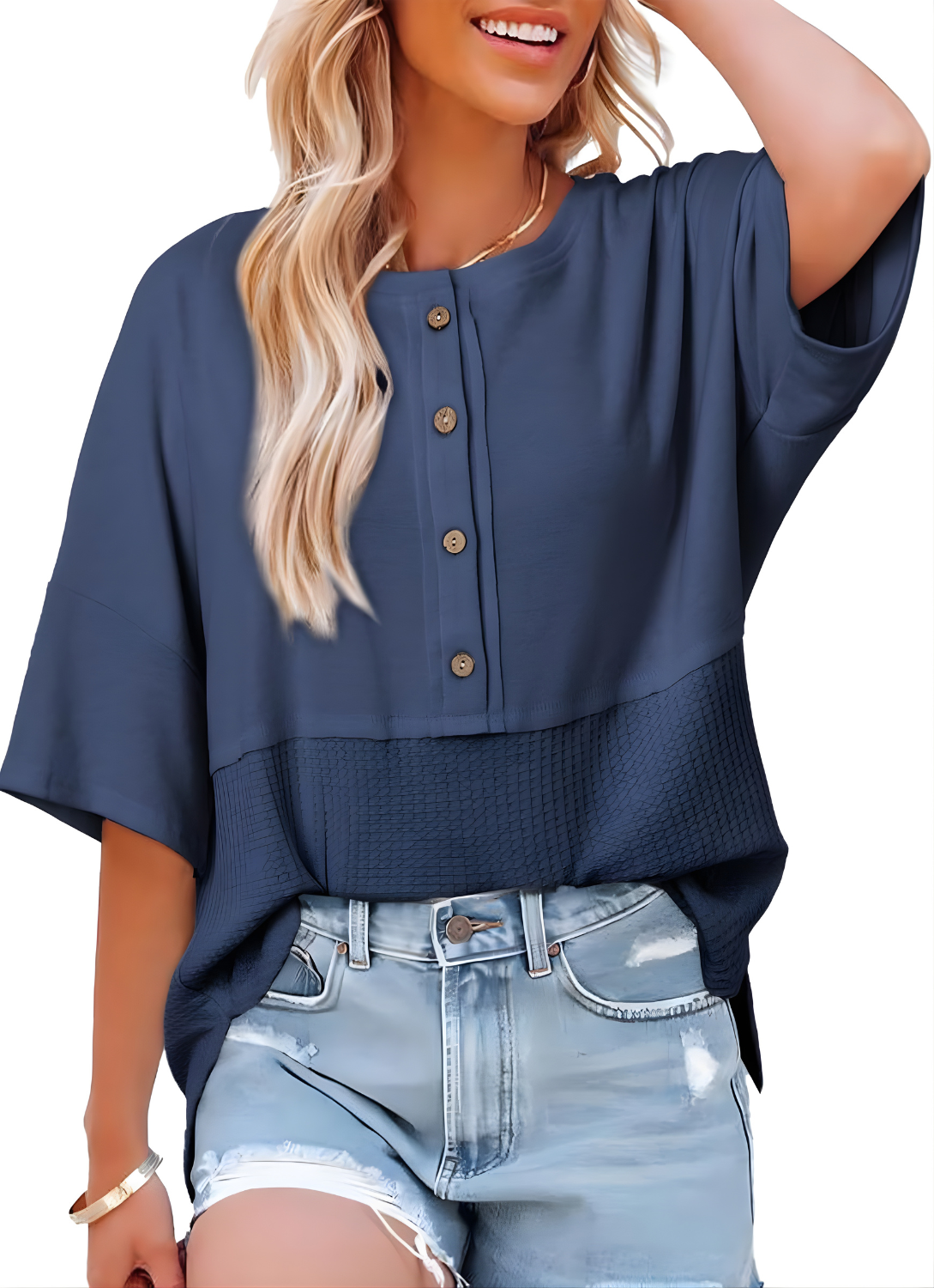 Sorcha Waffle Panel Top in Blue