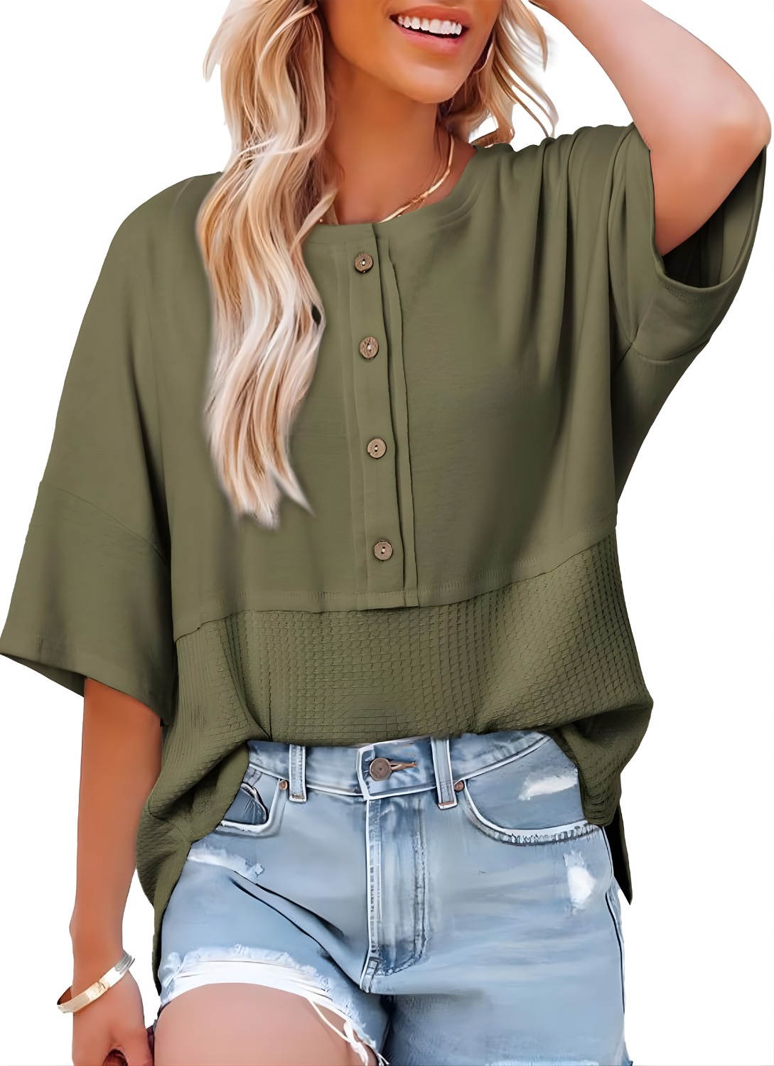 Sorcha Waffle Panel Top in Green