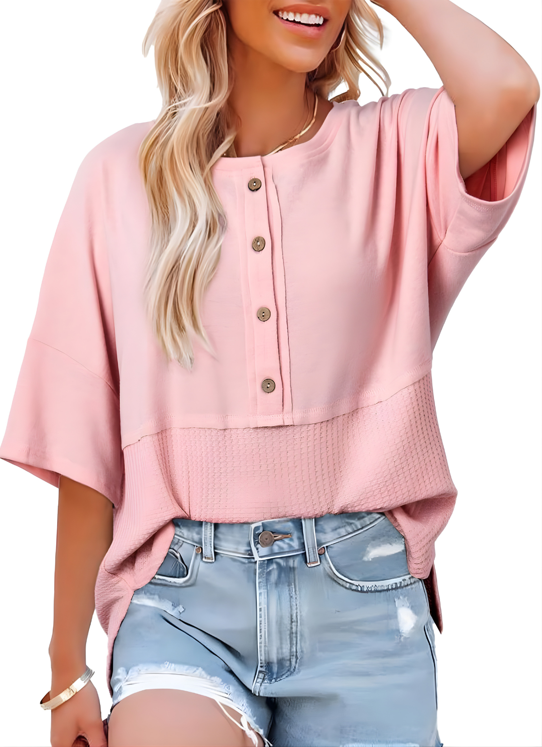 Sorcha Waffle Panel Top in Pink