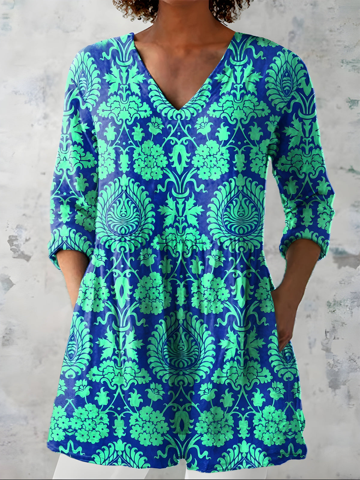 Stefanie Damask Print Tunic in Teal