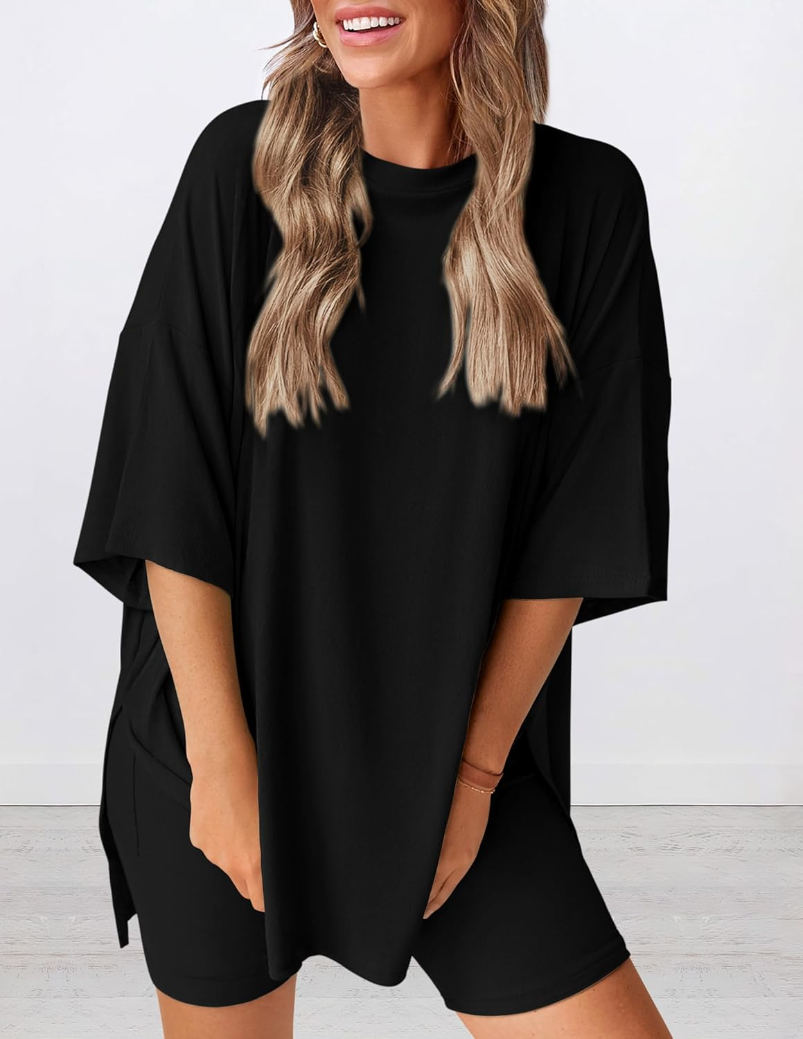Sunniva Oversized Tee Set in Black