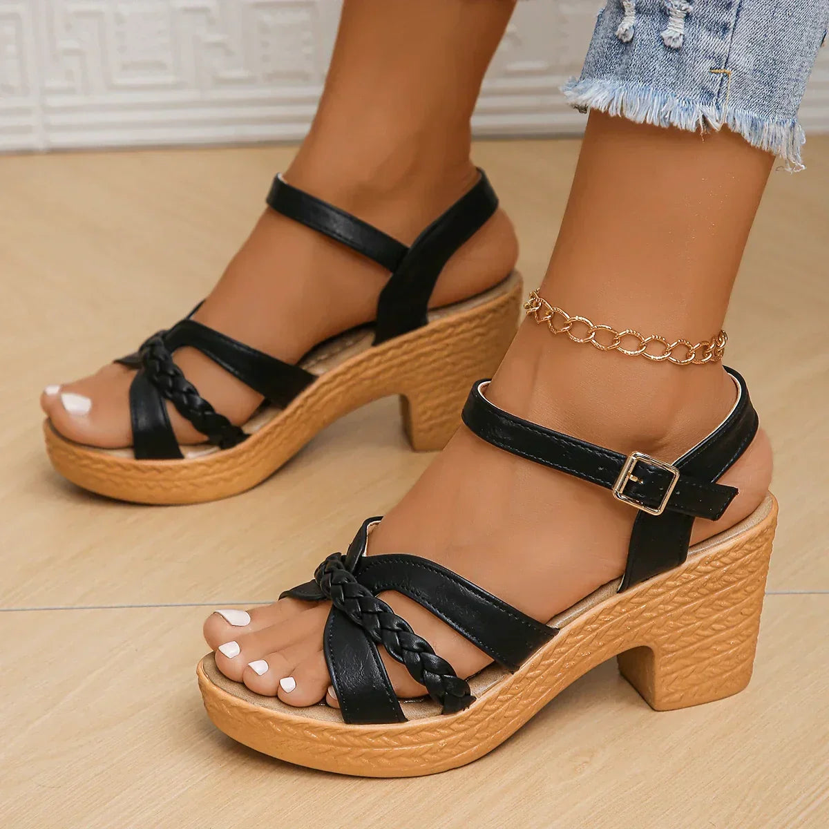 Sydney Braided Block Heels in Black