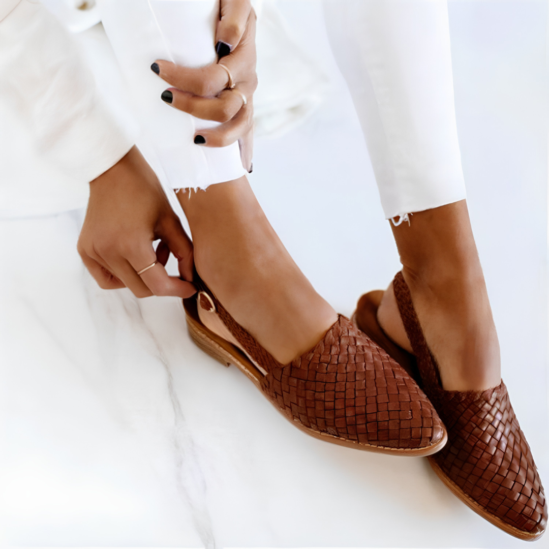 Tamika Woven Slingback Flats in Dark Brown