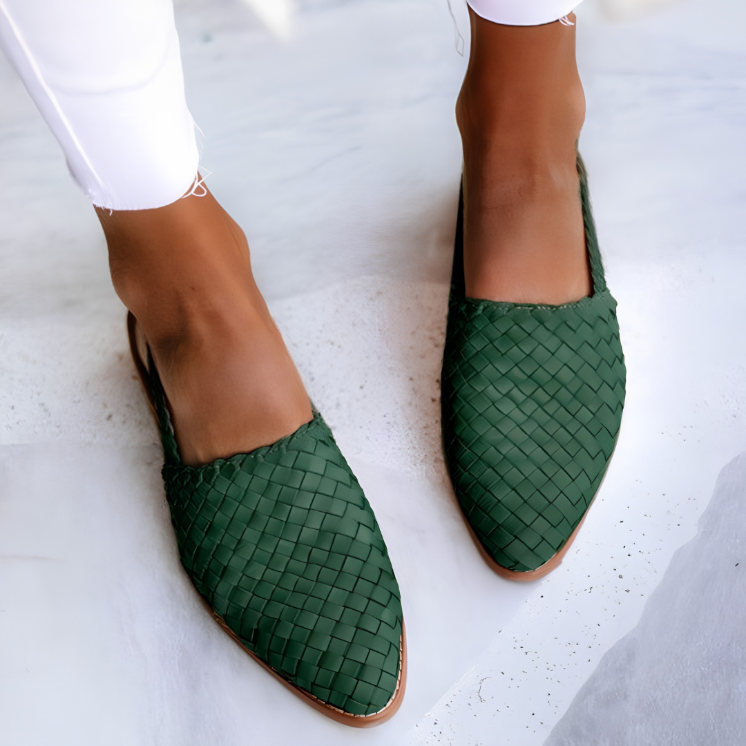 Tamika Woven Slingback Flats in Green