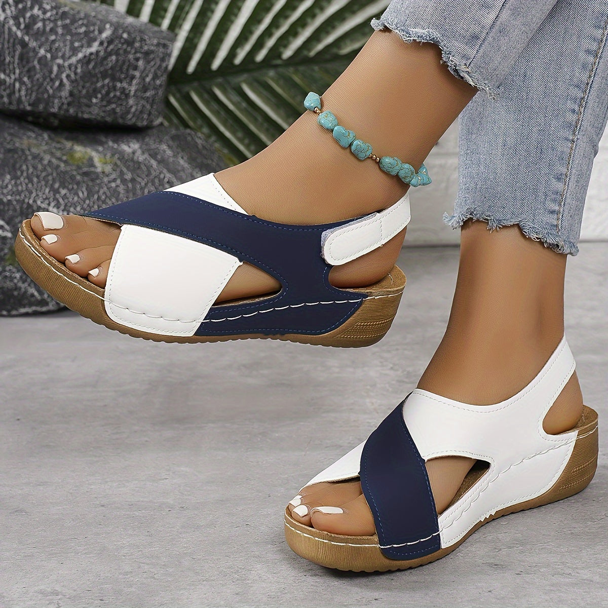 Tammy Two-Tone Wedge Sandals in Blue