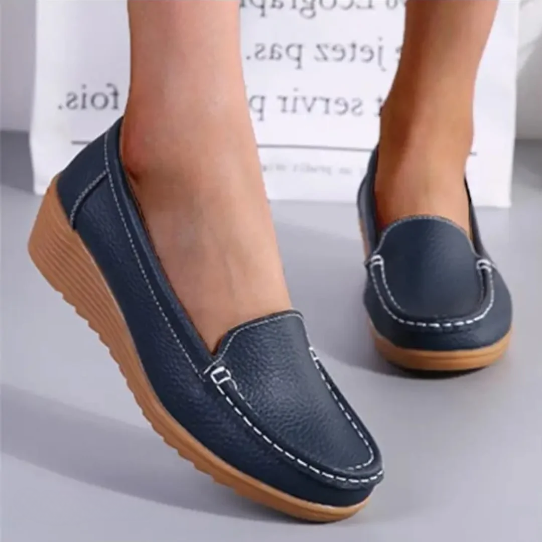 Tatum Moccasin Wedge Loafers in Dark Blue