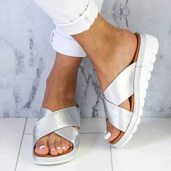 Temperance Metallic Cross Slides in Silver