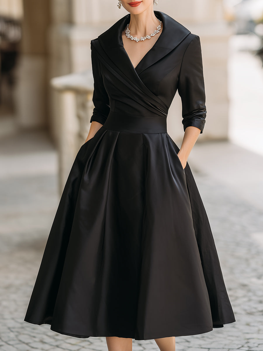 Teri Shawl Collar Dress in Black
