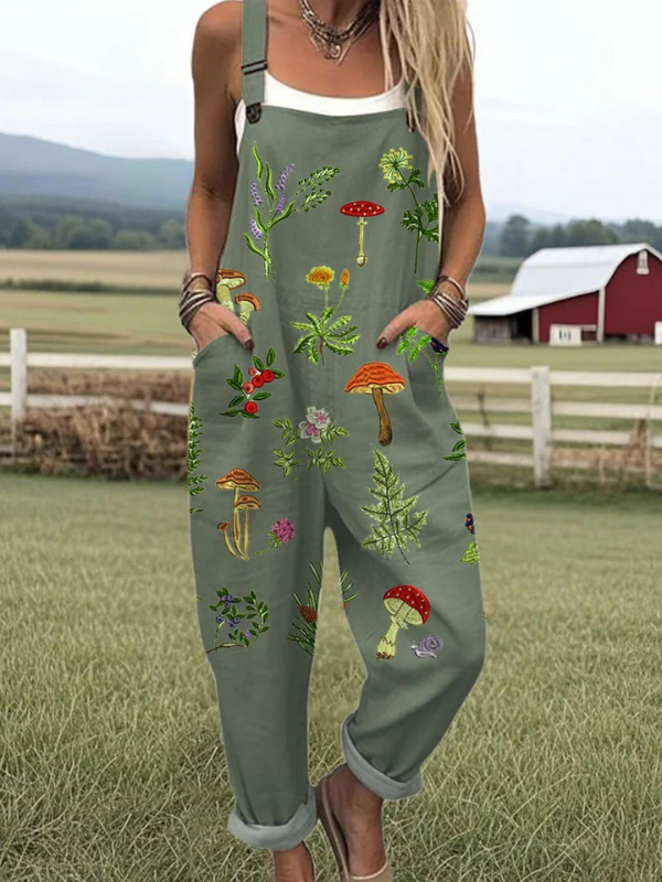 Theresa Mushroom Print Dungarees