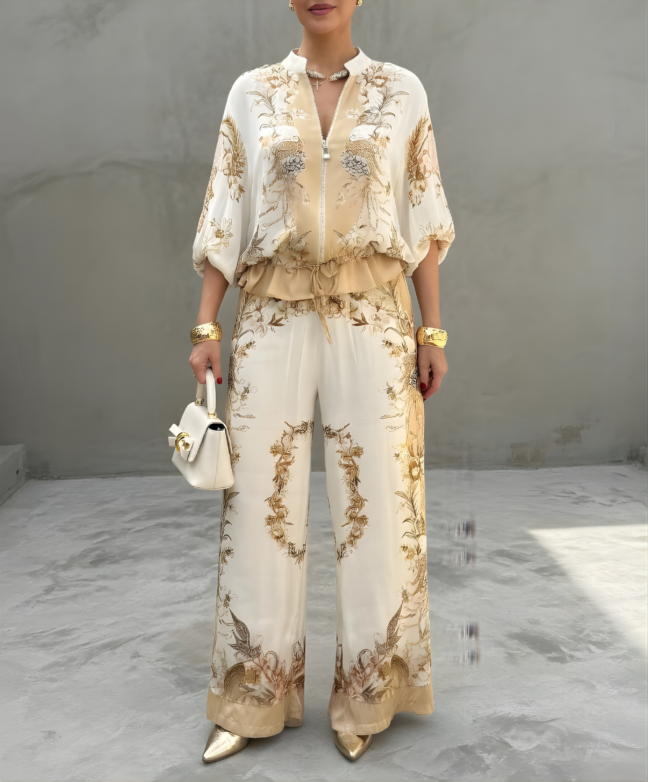 Tiziana Printed Trouser Set in Beige