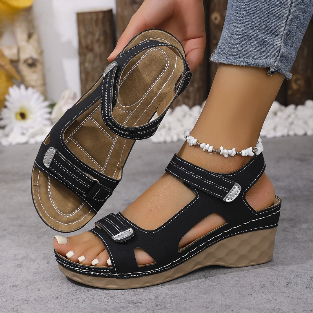 Tove Hook-and-Loop Wedge Sandals in Black