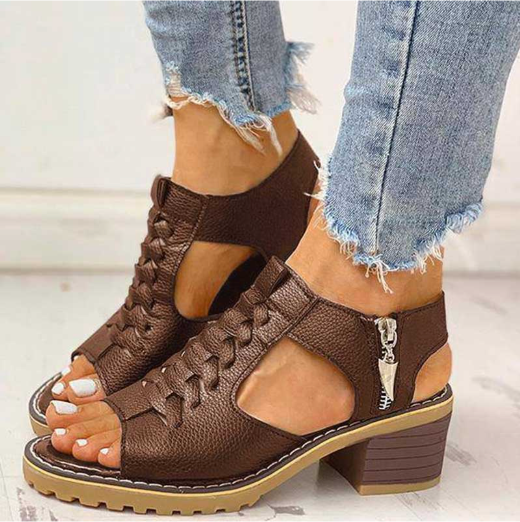 Trinity Braided Peep-Toe Heels in Brown
