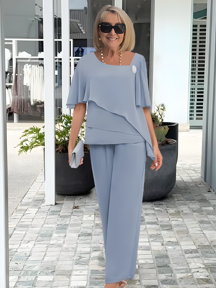 Ulla Layered Trouser Set in Blue