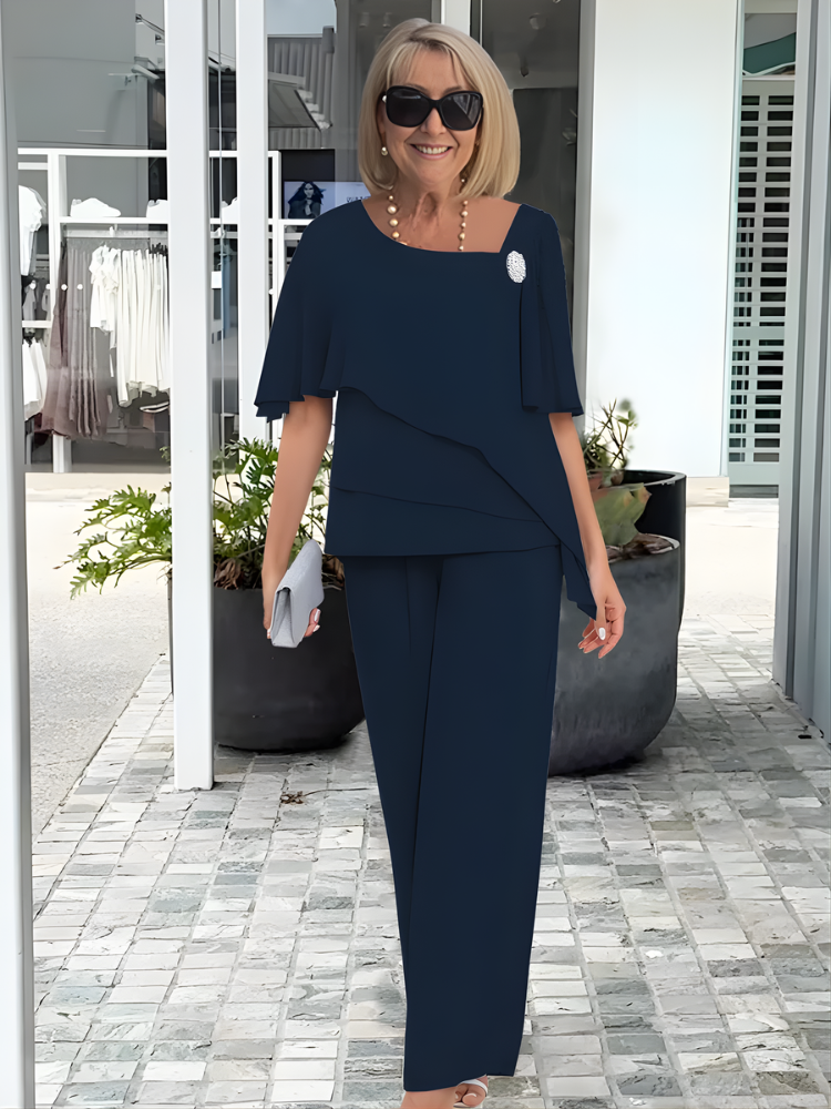 Ulla Layered Trouser Set in Navy Blue