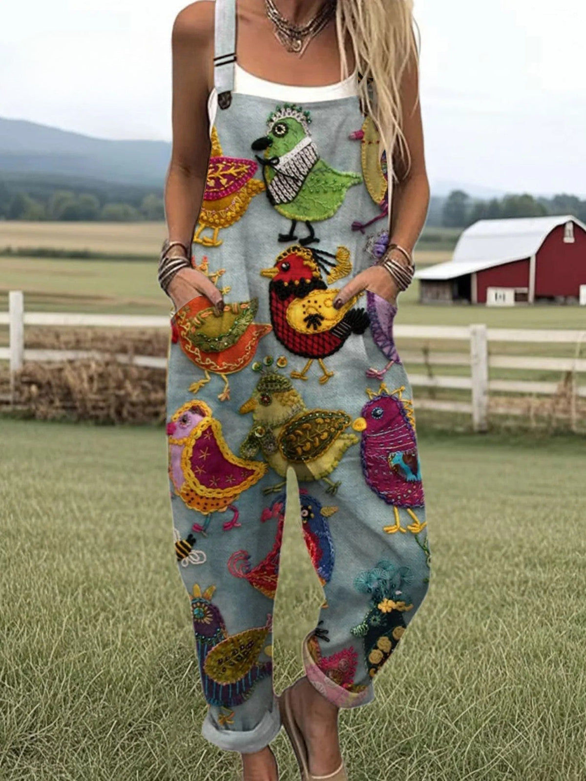 Una Patchwork Bird Dungarees