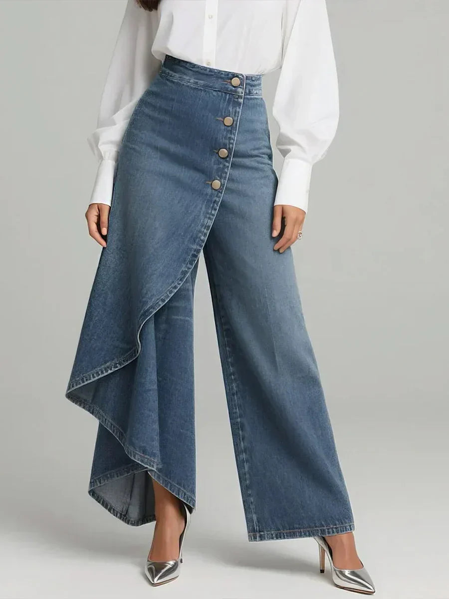 Vanda Draped Panel Jeans in Blue