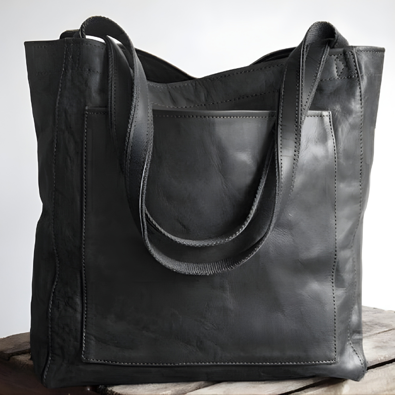 Viveka Slouchy Leather-Look Tote in Black