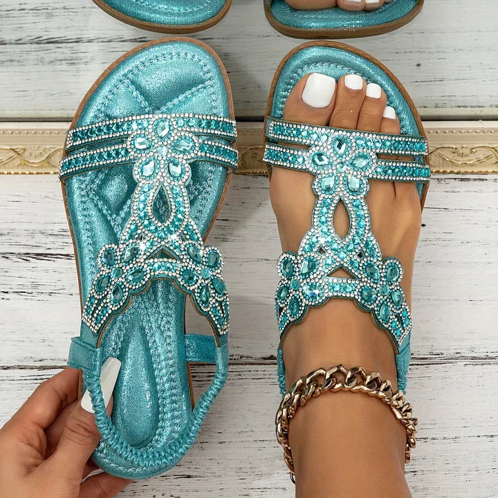 Wynne Jewelled Flower Sandals in Blue