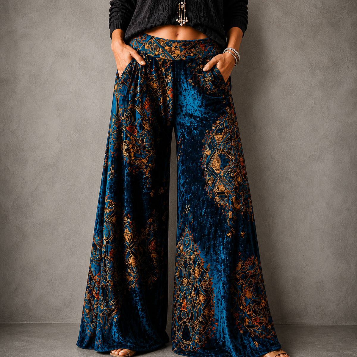Zelma Velvet-Look Palazzo Pants in Midnight Sapphire